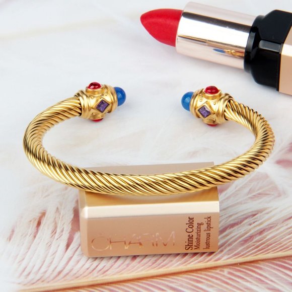 Bohemian style 18K gold braided steel wire open ended bracelet - Picture 7 of 8